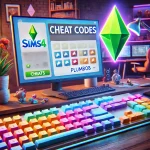 DALL·E 2024-11-10 22.40.48 — A visually appealing image representing cheat codes for The Sims 4 game. The scene should include elements like a computer keyboard with highlighted k